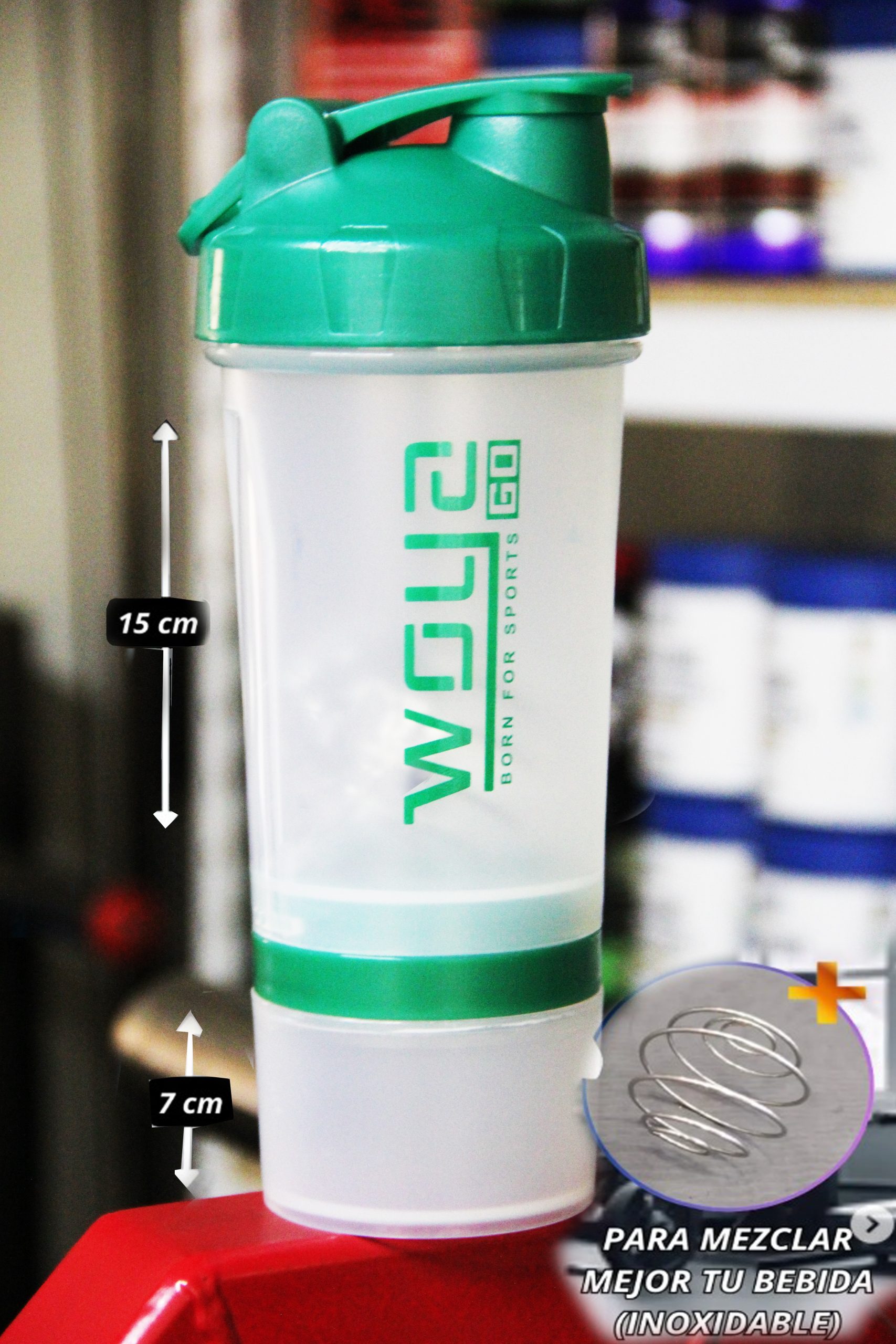 Shakers 500 ml con porta proteina y batidor de acero inoxidable - Imagen 2